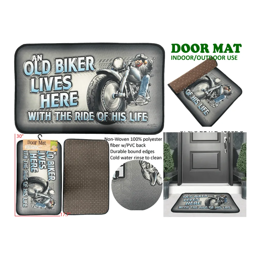 "An Old Biker Lives Here" Welcome Door Mat