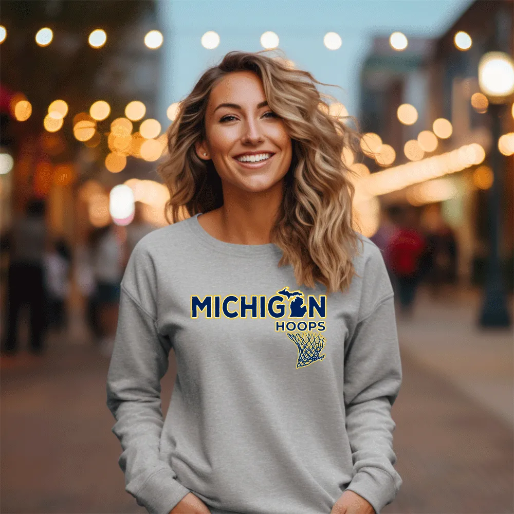 "Michigan Hoops" Relaxed Fit Classic Crew Unisex Sweatshirt