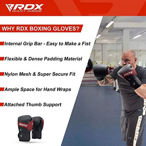 RDX Boxing Gloves for Training & Muay Thai | Kalix Skin Combat Leather Mitts for Sparring, Kickboxing, Fighting | Great for Heavy Punch Bag, Double End Speed Ball & Focus Pads Punching