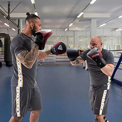 RDX Boxing Gloves for Training & Muay Thai | Kalix Skin Combat Leather Mitts for Sparring, Kickboxing, Fighting | Great for Heavy Punch Bag, Double End Speed Ball & Focus Pads Punching