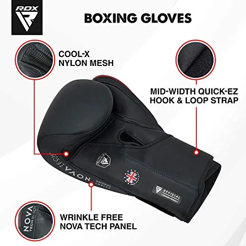 RDX Boxing Gloves for Training & Muay Thai | Kalix Skin Combat Leather Mitts for Sparring, Kickboxing, Fighting | Great for Heavy Punch Bag, Double End Speed Ball & Focus Pads Punching