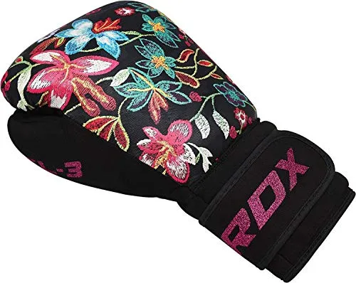 RDX Women Boxing Gloves for Training Muay Thai Flora Skin Ladies Mitts for Sparring, Fighting Kickboxing Good for Punch Bag, Focus Pads and Double End Ball Punching