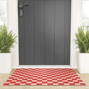 Red and Pink Checker Pattern Welcome Mat