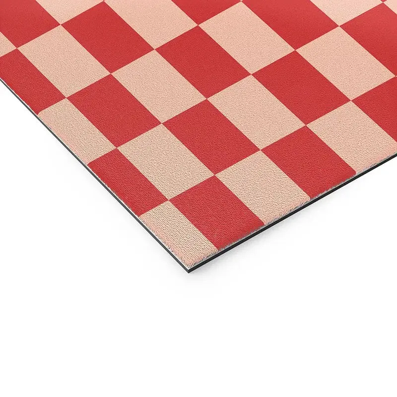 Red and Pink Checker Pattern Welcome Mat