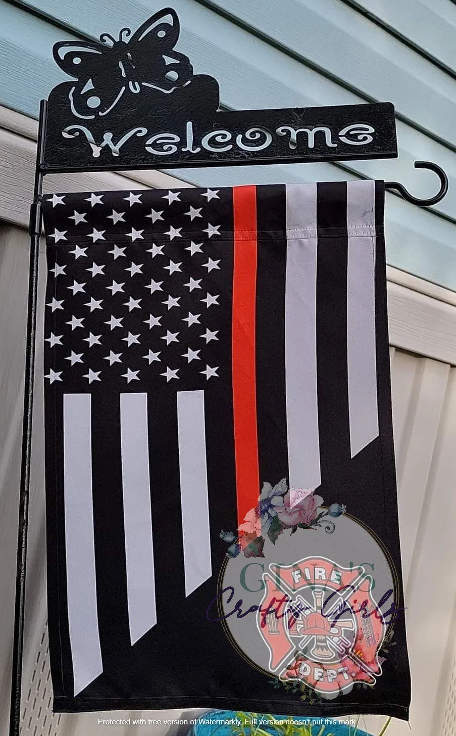Red Line American Flag Firefighter 12 x18 Double Sided Garden Flag