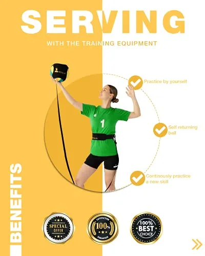 Regius Volleyball Training Equipment 3.0 - Premium Solo Trainer, Perfect for Beginners Practicing Serving, Setting and Spiking, Great Gift Idea - Yellow