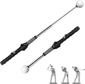 Retractable Golf Swing Training Aid,Rhythm Click Sound Warm up Golf Swing Trainer,Golf Grip Trainer Attachment -Strength & Tempo Training for Chipping Hitting,Golf Accessories for Men