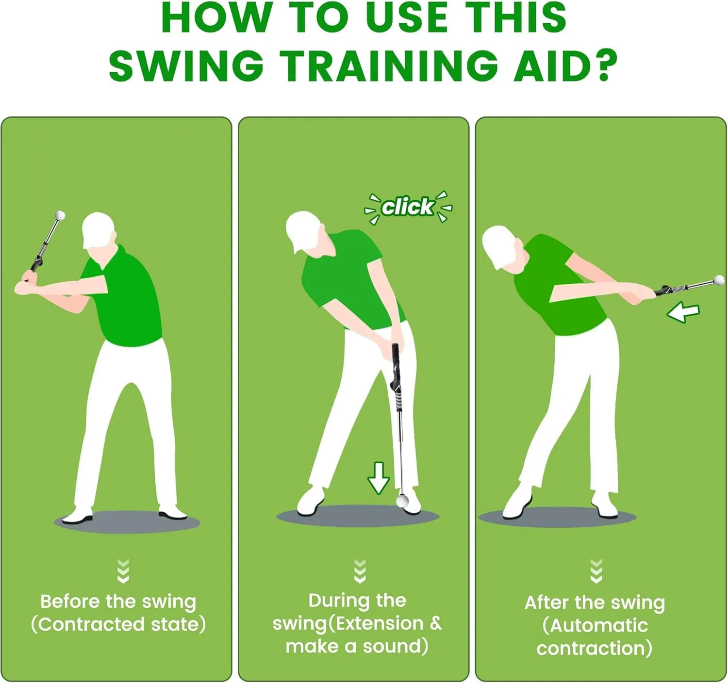 Retractable Golf Swing Training Aid,Rhythm Click Sound Warm up Golf Swing Trainer,Golf Grip Trainer Attachment -Strength & Tempo Training for Chipping Hitting,Golf Accessories for Men