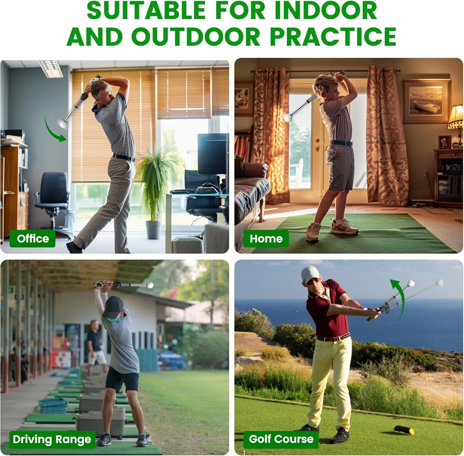 Retractable Golf Swing Training Aid,Rhythm Click Sound Warm up Golf Swing Trainer,Golf Grip Trainer Attachment -Strength & Tempo Training for Chipping Hitting,Golf Accessories for Men