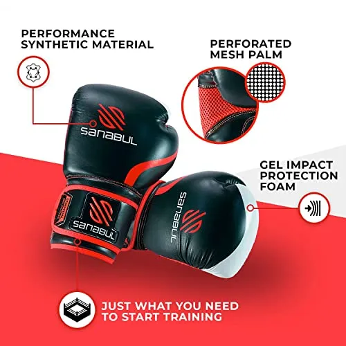 Sanabul Essential Gel Boxing Kickboxing Training Gloves (AllBlack, 12 oz)