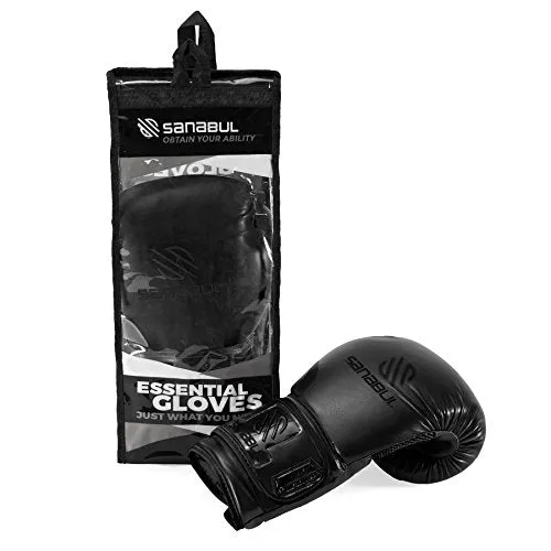 Sanabul Essential Gel Boxing Kickboxing Training Gloves (AllBlack, 12 oz)