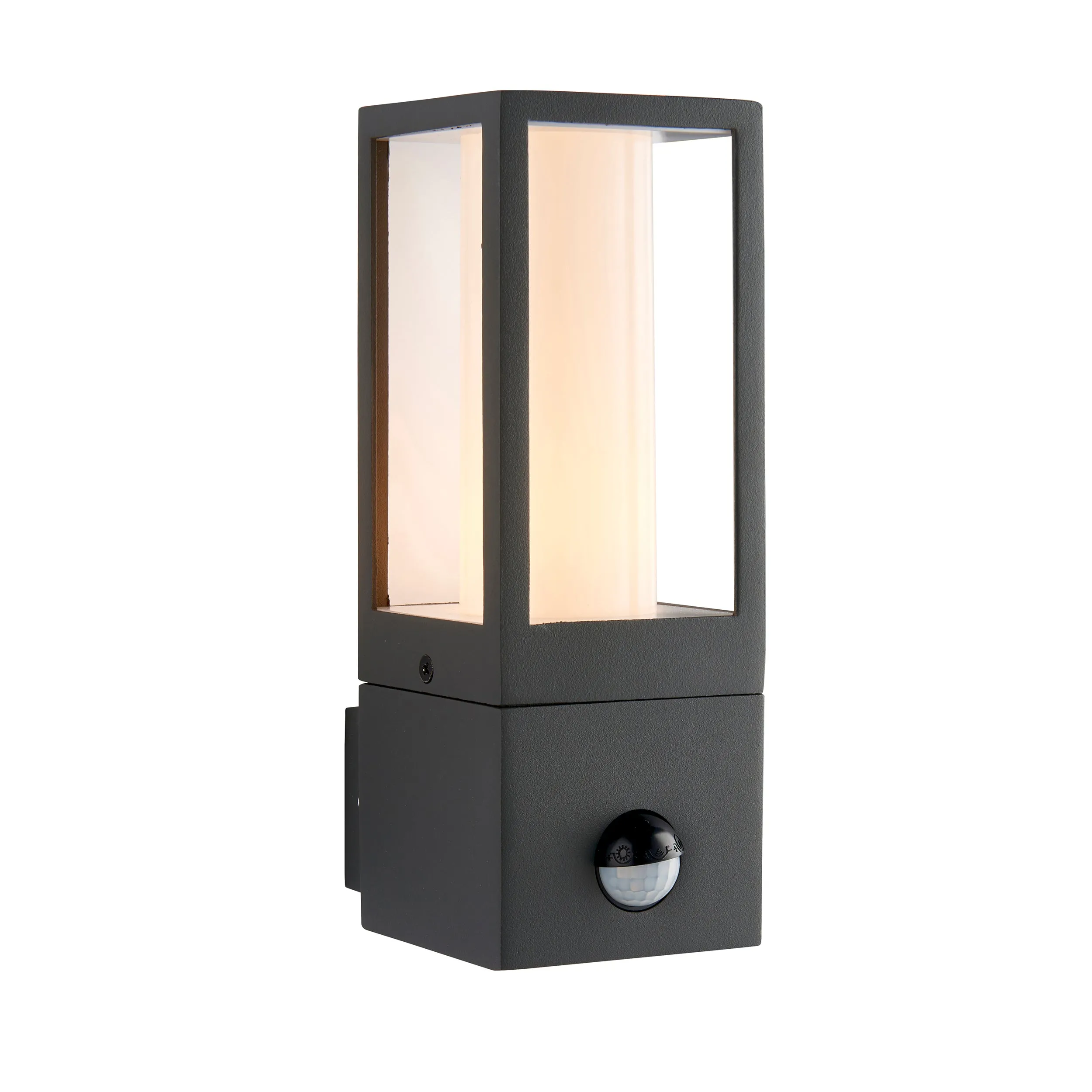 Saxby 99549 Lantern pIR IP44 7W Textured grey paint & opal pc 7W LED GU10 (Required)