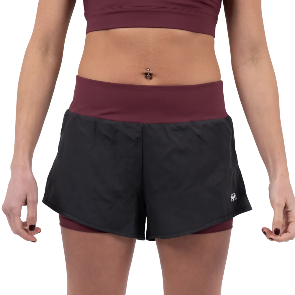 Scramble Hearts Combination Shorts - Grey/Burgundy
