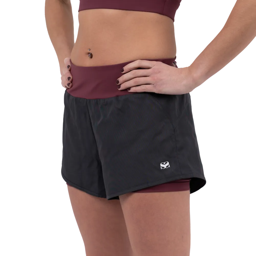 Scramble Hearts Combination Shorts - Grey/Burgundy