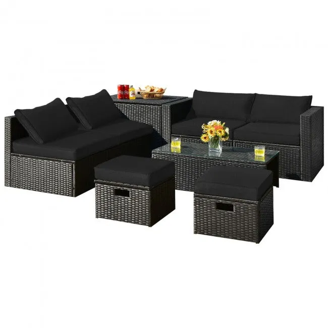 SilverCrate ™ 8 Pieces Patio Cushioned Rattan Furniture Set w/ Storage Waterproof Cover