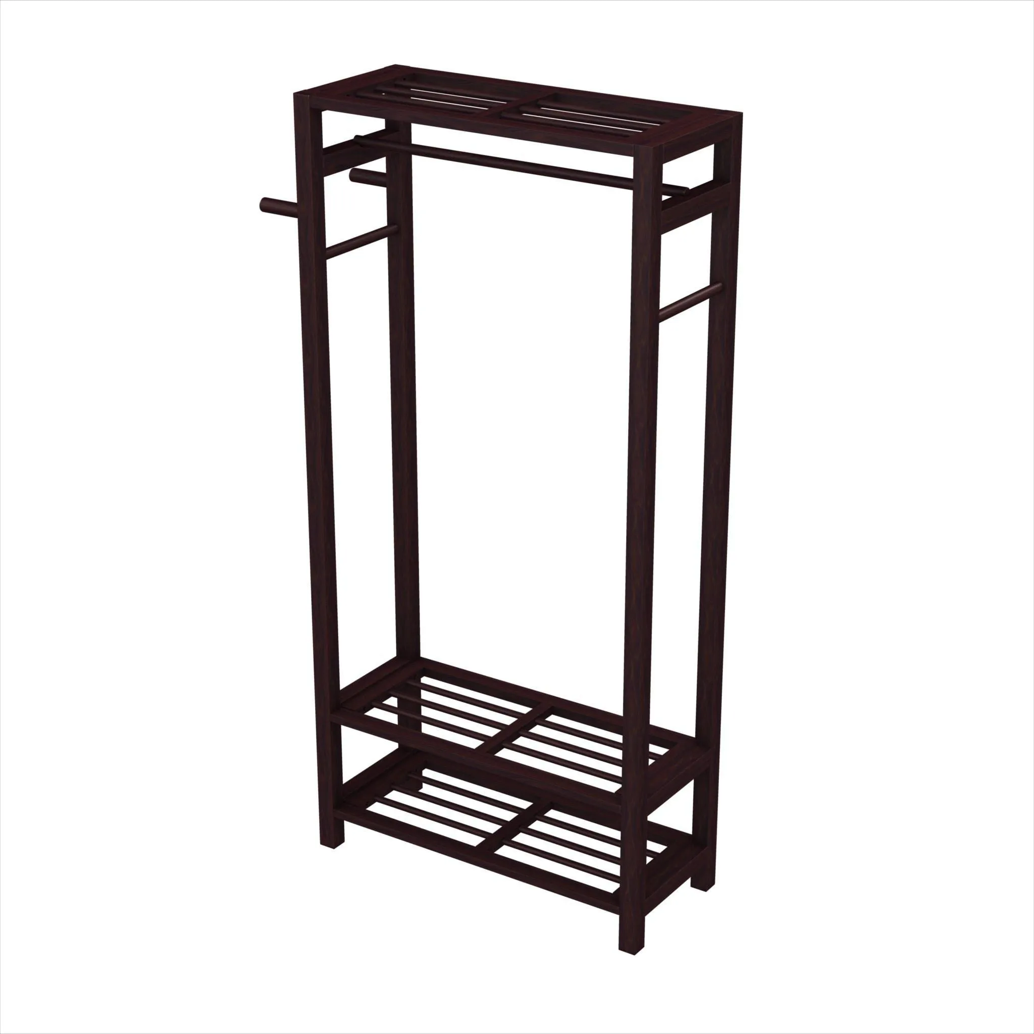 Stony-Edge Wood Coat & Shoe Garment Rack and Hat Stand for Hallway or Front Door Entryway - Free-Standing Clothing Rail Hanger - Easy to Assemble - Espresso
