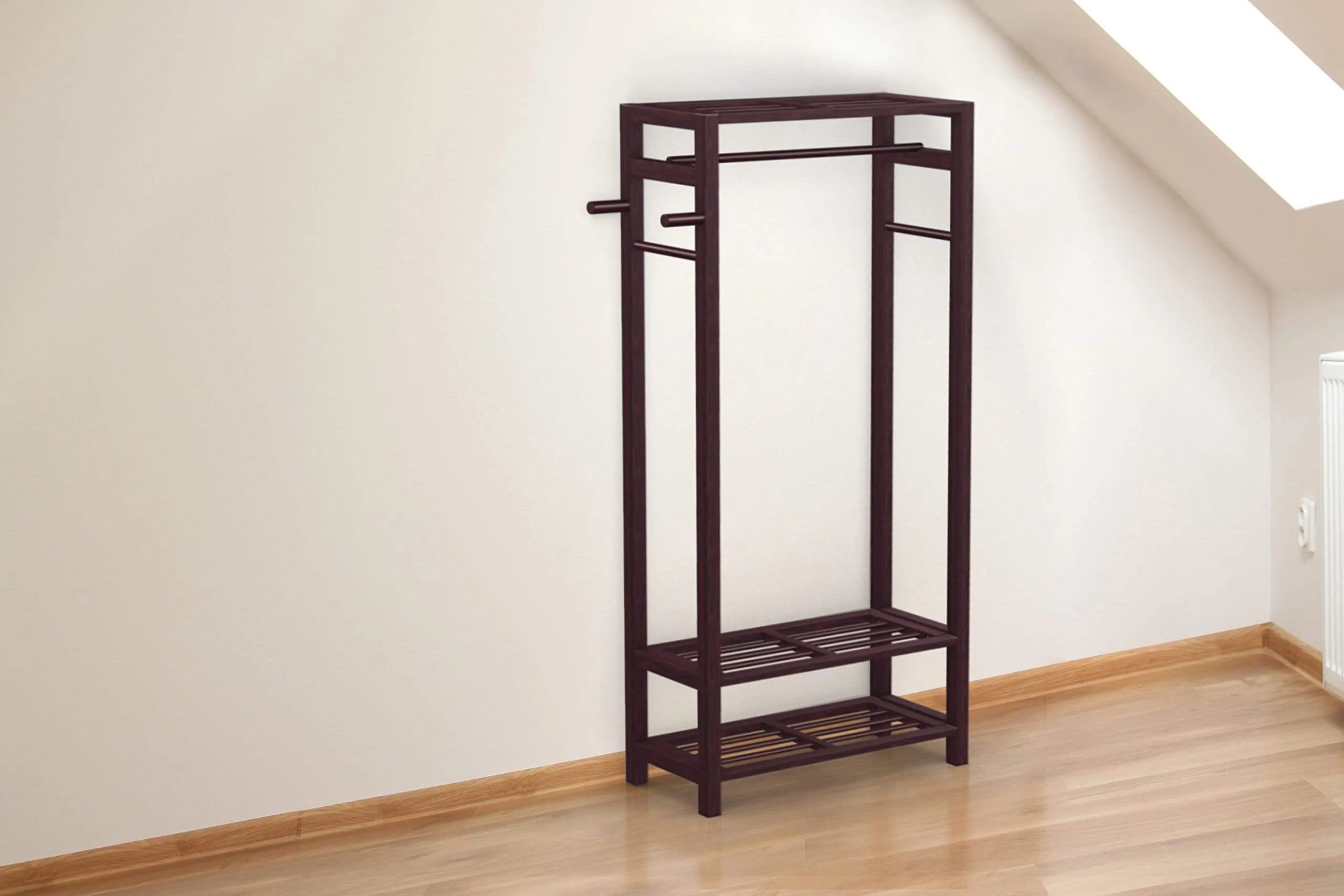 Stony-Edge Wood Coat & Shoe Garment Rack and Hat Stand for Hallway or Front Door Entryway - Free-Standing Clothing Rail Hanger - Easy to Assemble - Espresso