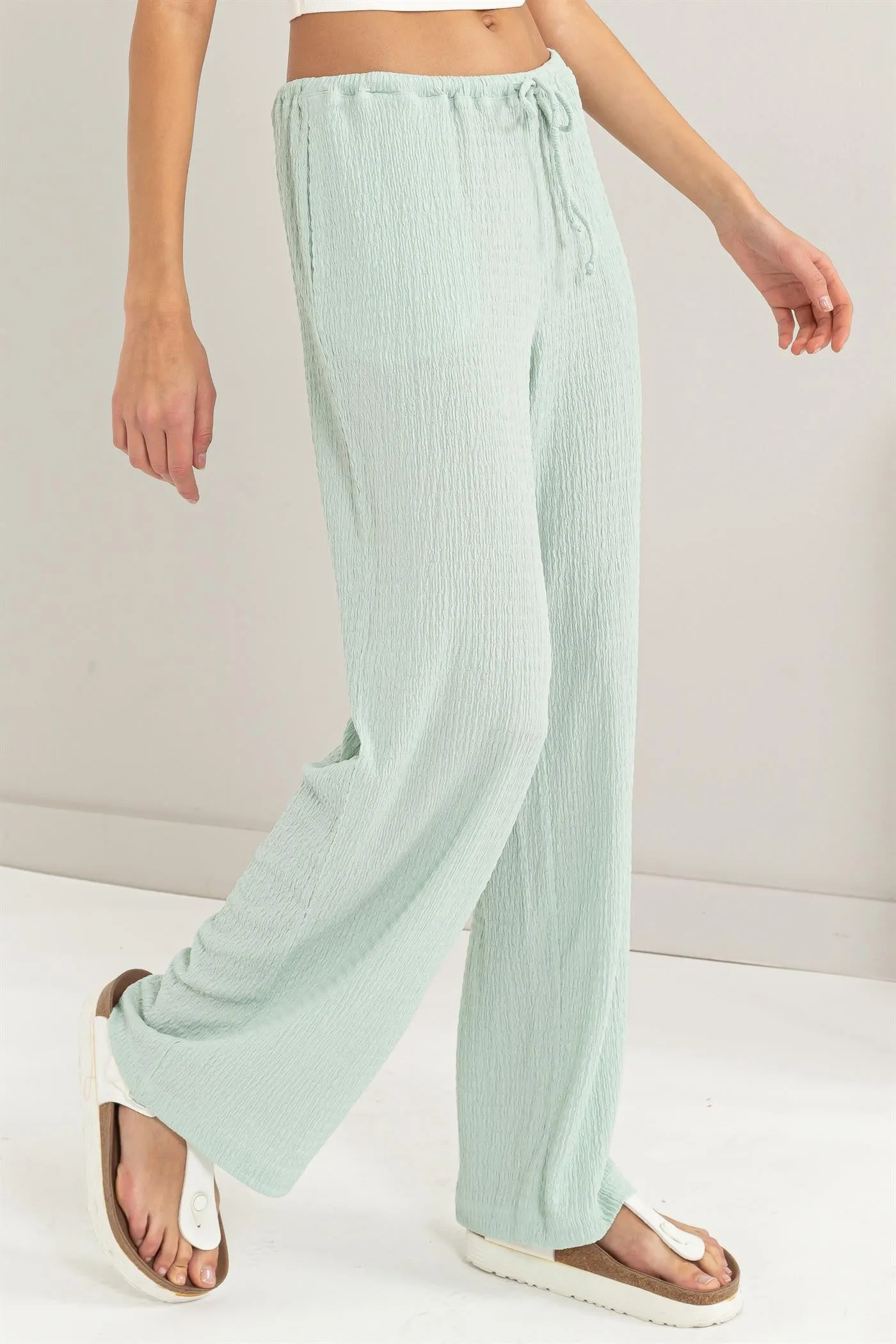 Take A Break Wide Leg Drawstring Pants - MINT