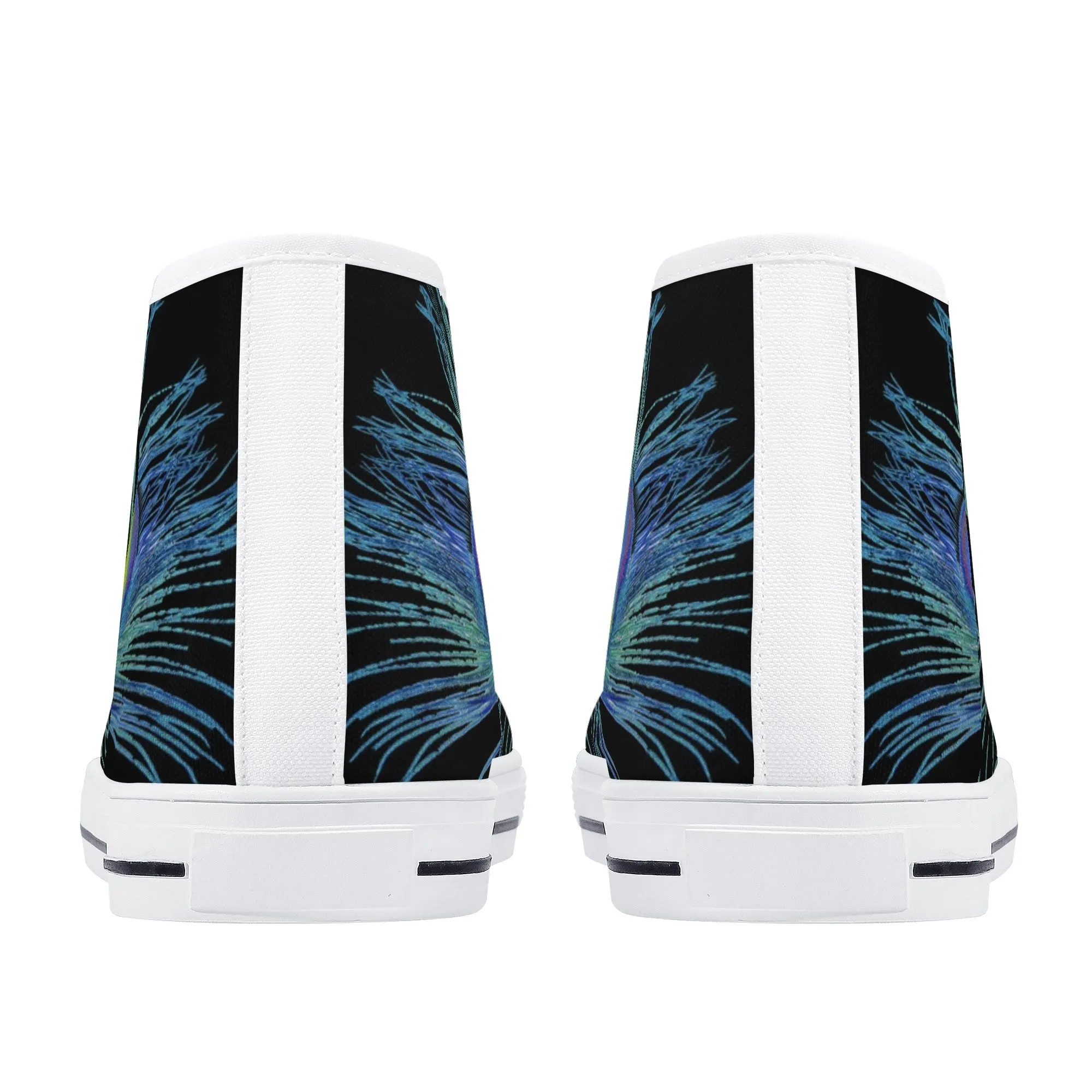 Teal Peacock Feather Mens High Top Canvas Shoes
