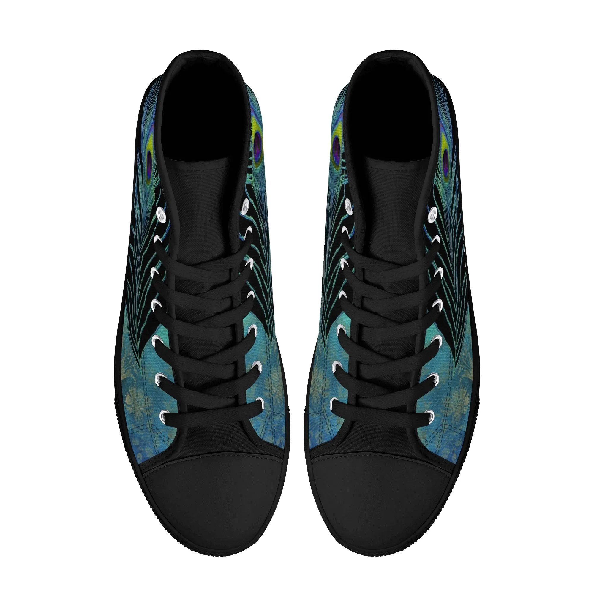 Teal Peacock Feather Mens High Top Canvas Shoes