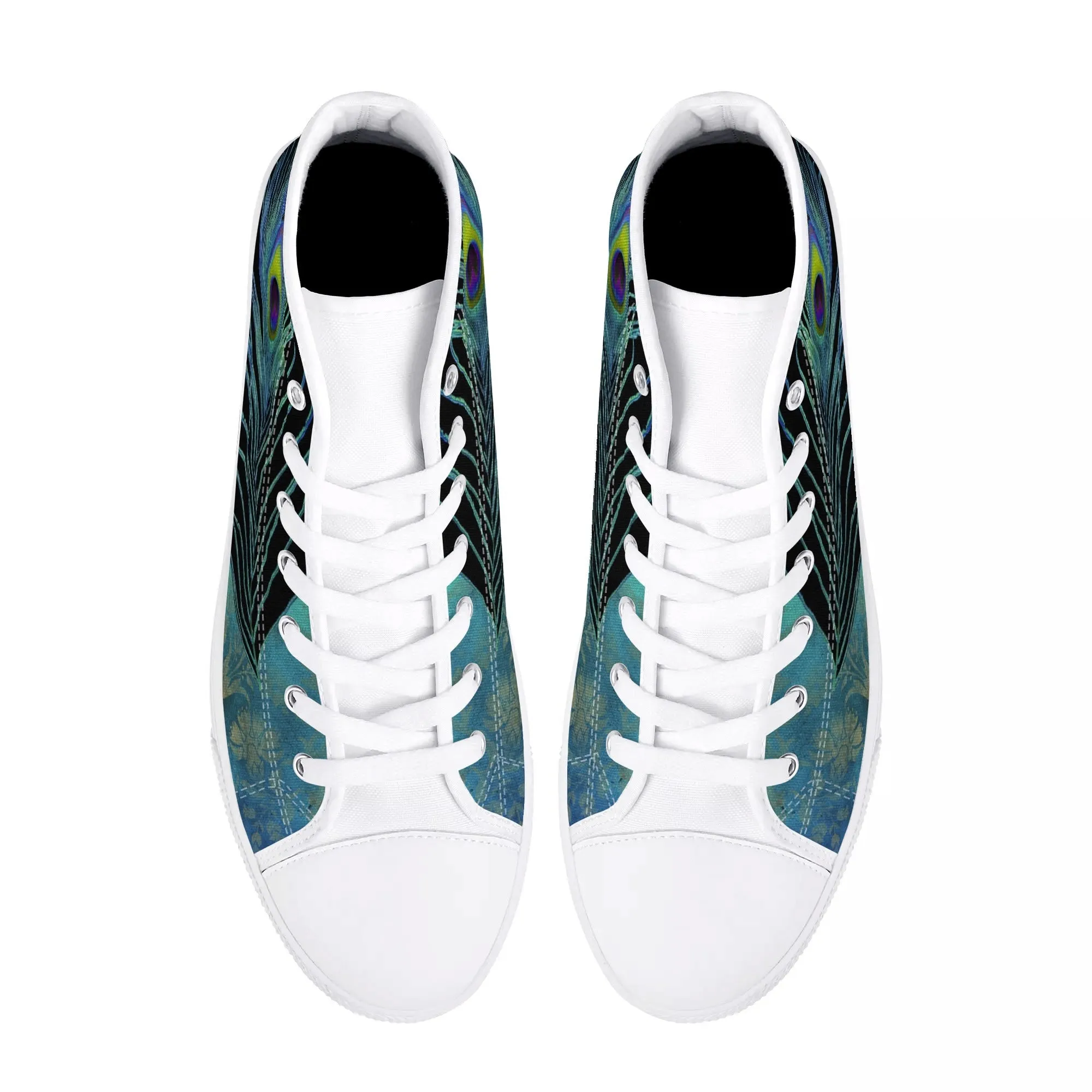 Teal Peacock Feather Mens High Top Canvas Shoes