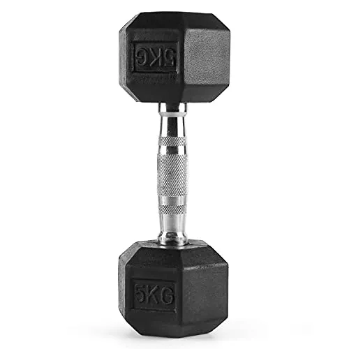 The Cube Club Rubber Coated Hex Dumbbells (Pair) for Men & Women for Home Workout (5.0)