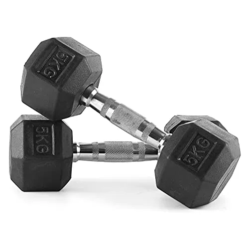 The Cube Club Rubber Coated Hex Dumbbells (Pair) for Men & Women for Home Workout (5.0)
