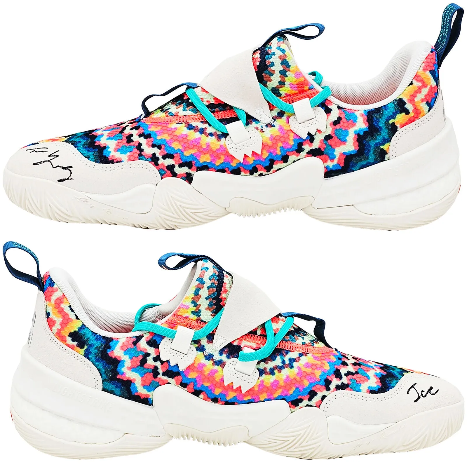 TRAE YOUNG AUTOGRAPHED TIE-DYE ADIDAS SHOES HAWKS SIZE 12.5 ICE (GY0295) BECKETT