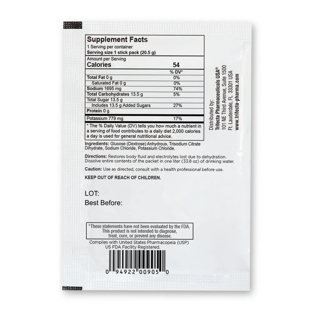 TRIORAL Rehydration Electrolyte Powder - WHO Hydration Supplement Salts Formula - Combat Dehydration from Workouts, Fluid Loss and Much More - 100 Drink Mix Packets