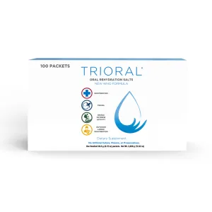 TRIORAL Rehydration Electrolyte Powder - WHO Hydration Supplement Salts Formula - Combat Dehydration from Workouts, Fluid Loss and Much More - 100 Drink Mix Packets
