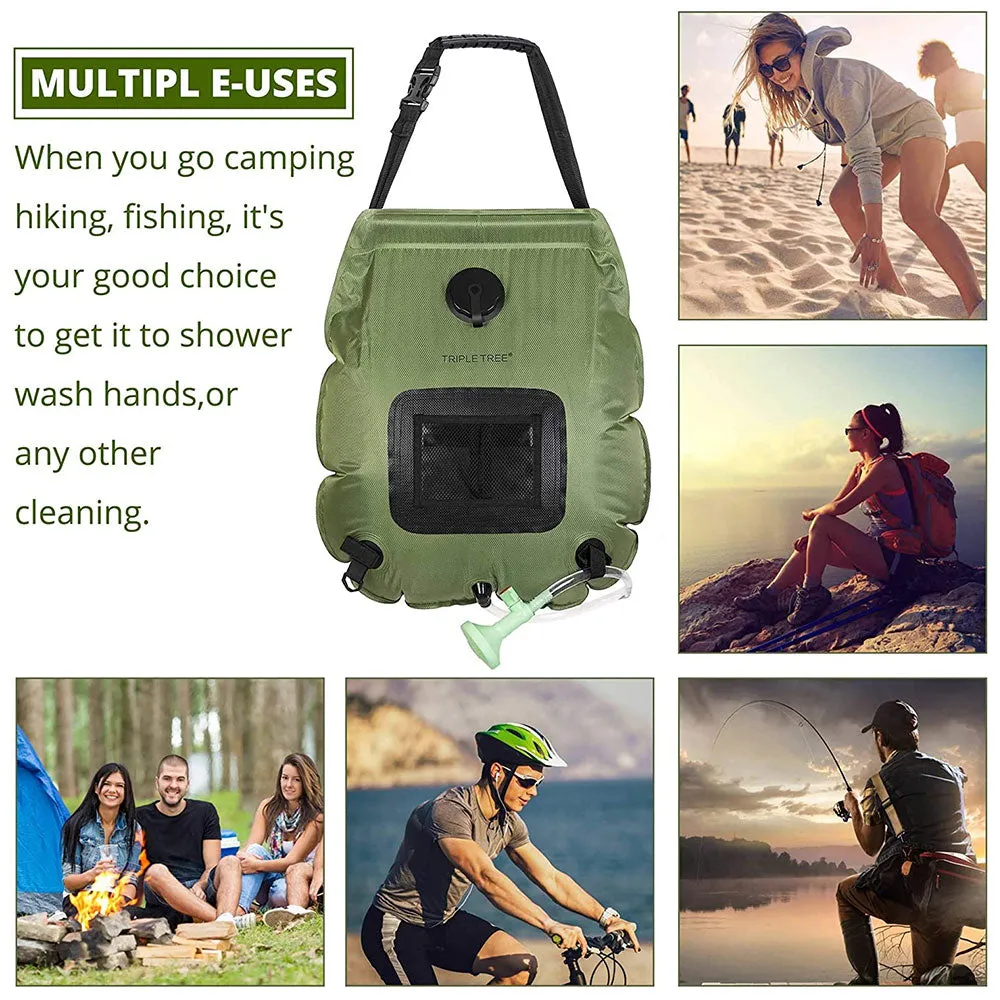 TRIPLETREE Camping Solar Shower Bag 5 Gallons/20L with On-Off Switchable Shower Head and Removable Hose