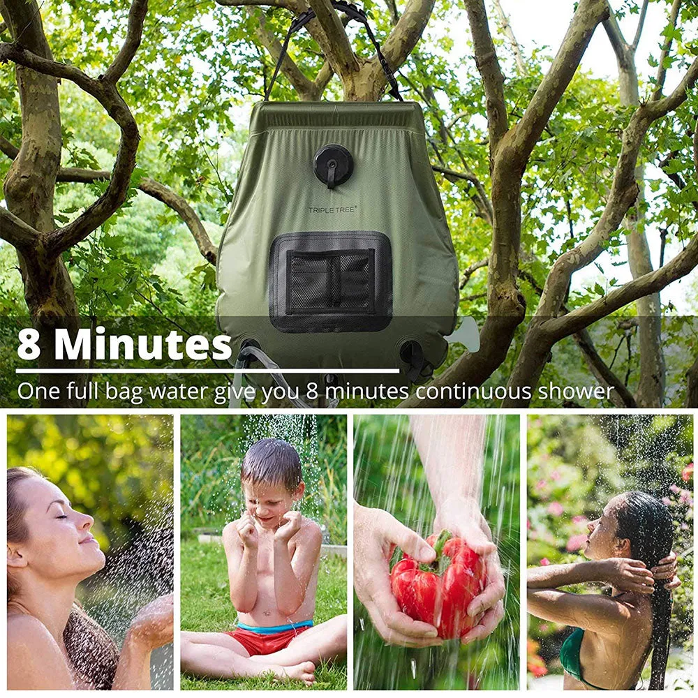 TRIPLETREE Camping Solar Shower Bag 5 Gallons/20L with On-Off Switchable Shower Head and Removable Hose
