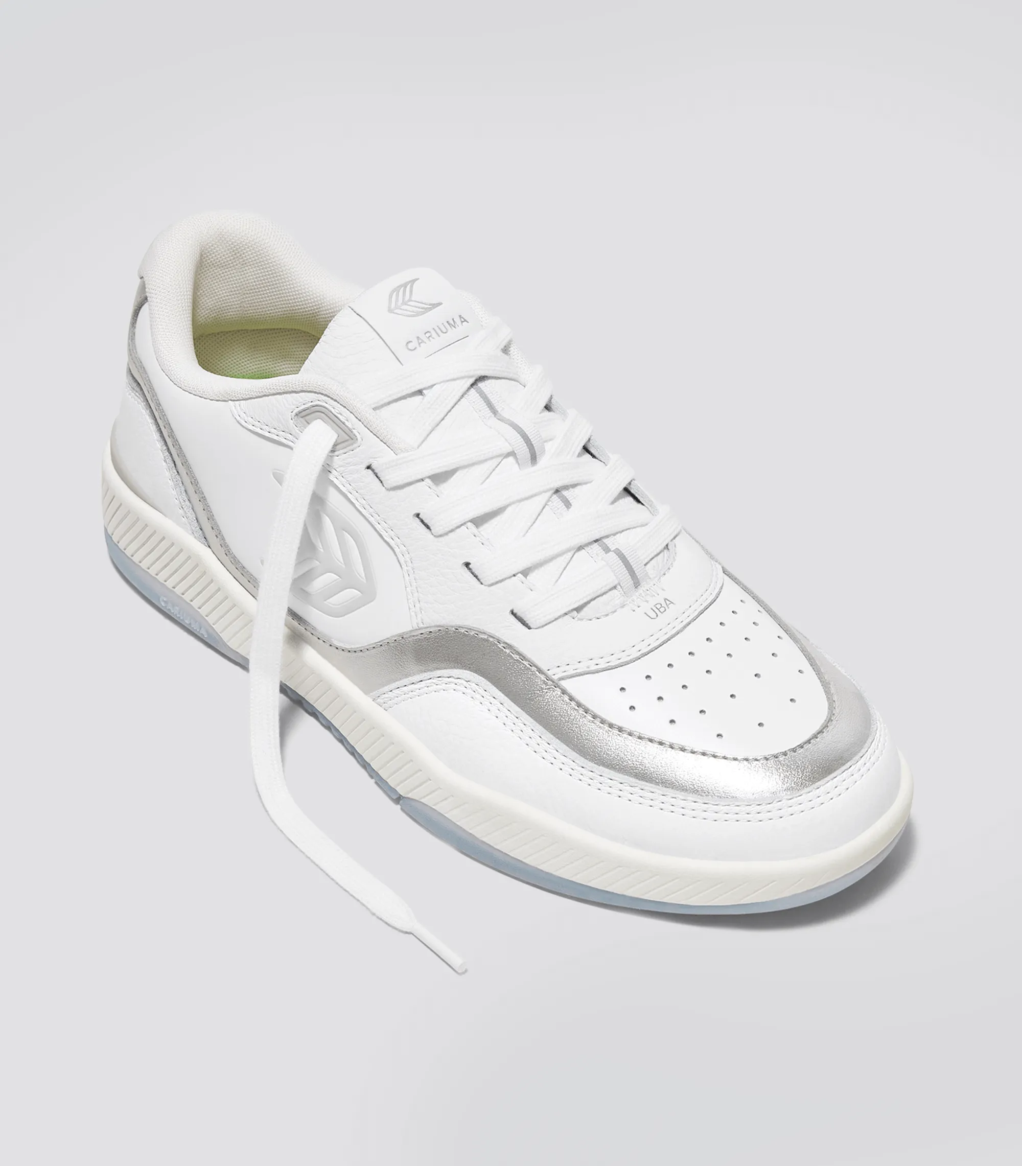 UBA White Leather Metallic Accents Ice Logo Sneaker Women