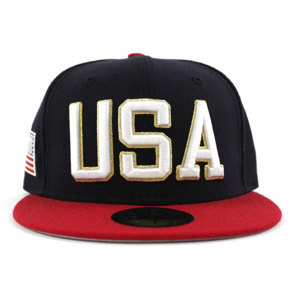 USA 59Fifty New Era Fitted Hats (Olympics Color Gray Under Brim)