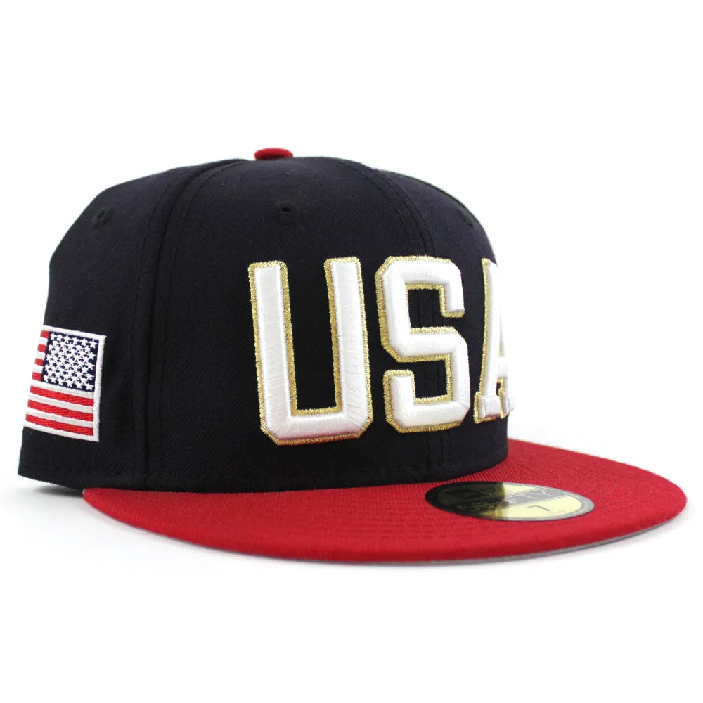 USA 59Fifty New Era Fitted Hats (Olympics Color Gray Under Brim)