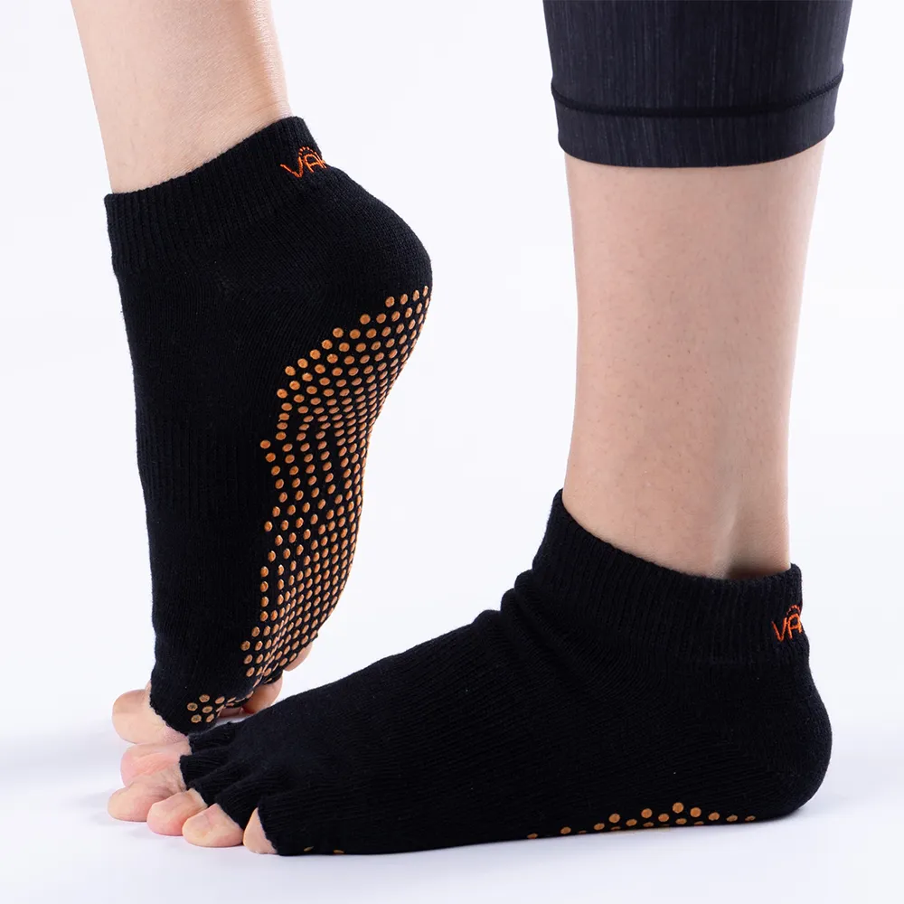Vaken Grip Socks-2 Pairs/Pack - Black Dot Grey and Orange