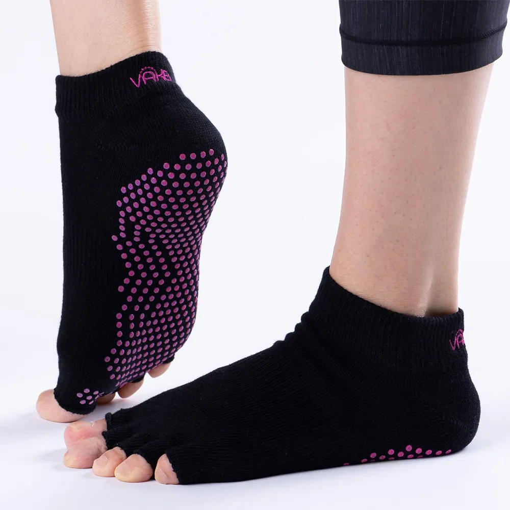 Vaken Grip Socks-2 Pairs/Pack - Black Dot Pink and Purple