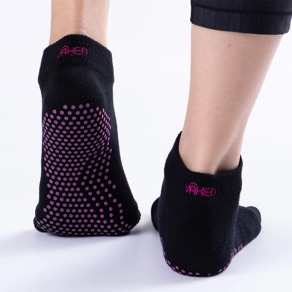 Vaken Grip Socks-2 Pairs/Pack - Black Dot Pink and Purple
