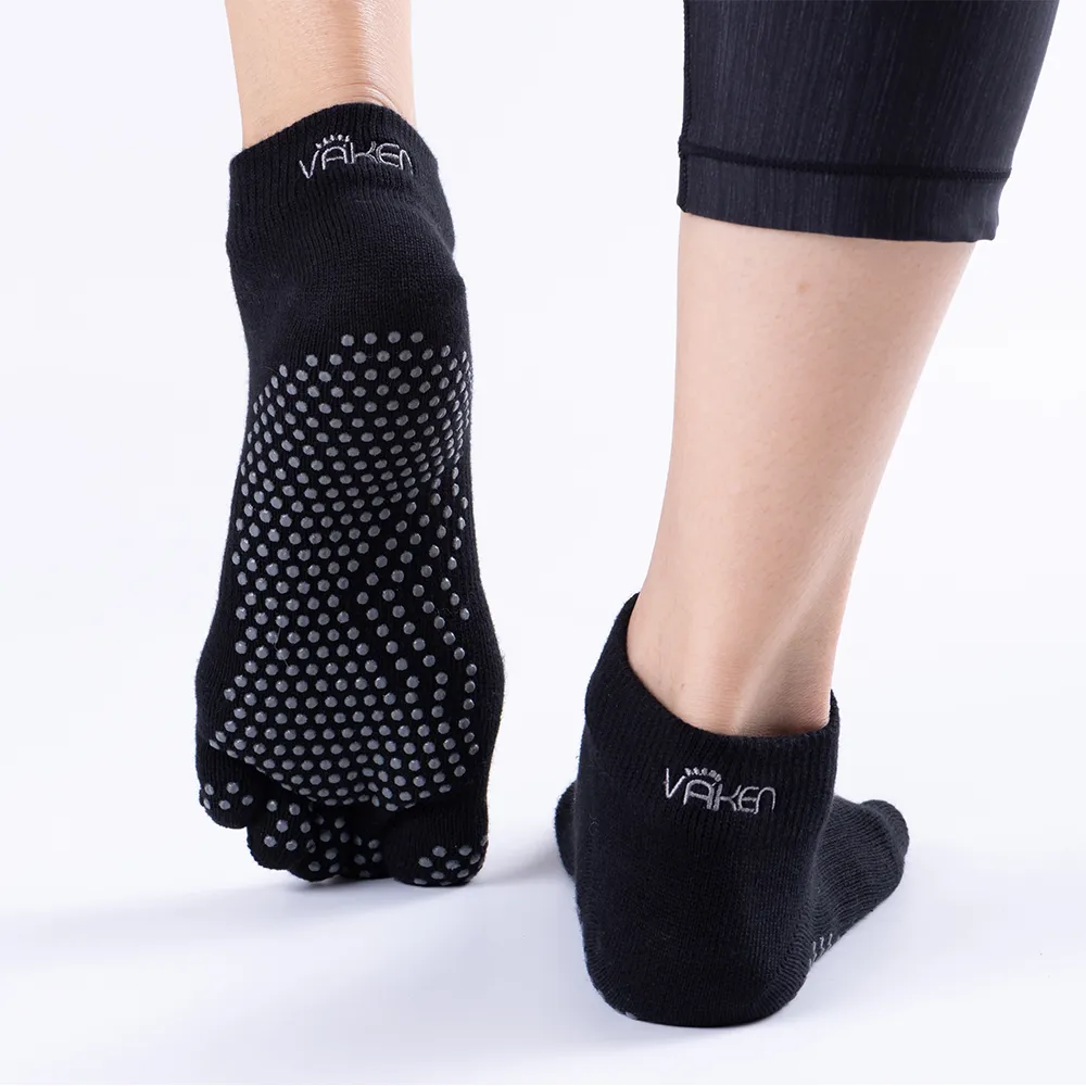 Vaken Grip Socks Full Toe-1 Pair/Pack - Black Dot Grey