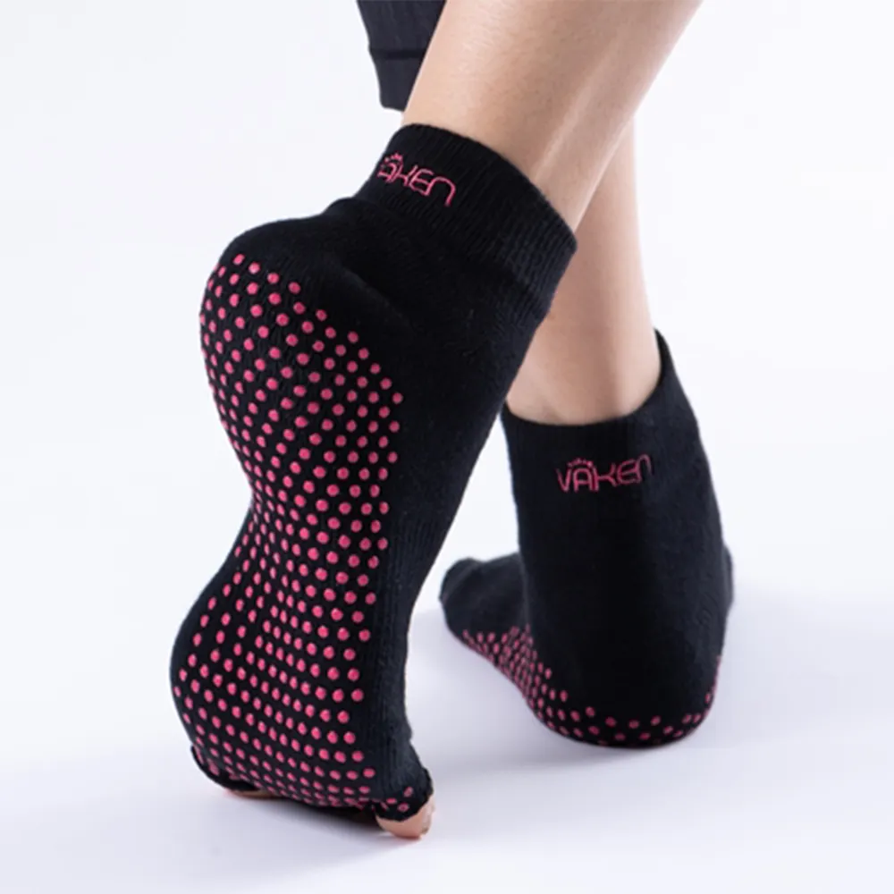 Vaken Grip Socks Half Toe-1 Pair/Pack - Black Dot Pink