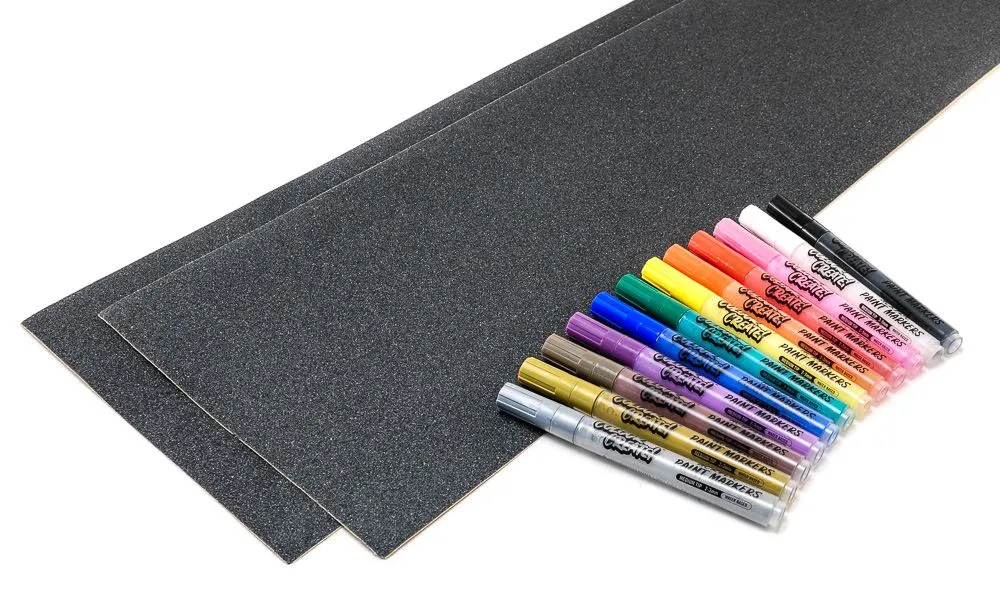 Venom Skateboards Black Grip Tape & 12 Colour Create Paint Pens Art Pack