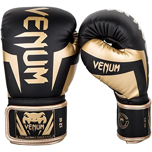 Venum Elite Boxing Gloves - Black/Gold - 12oz