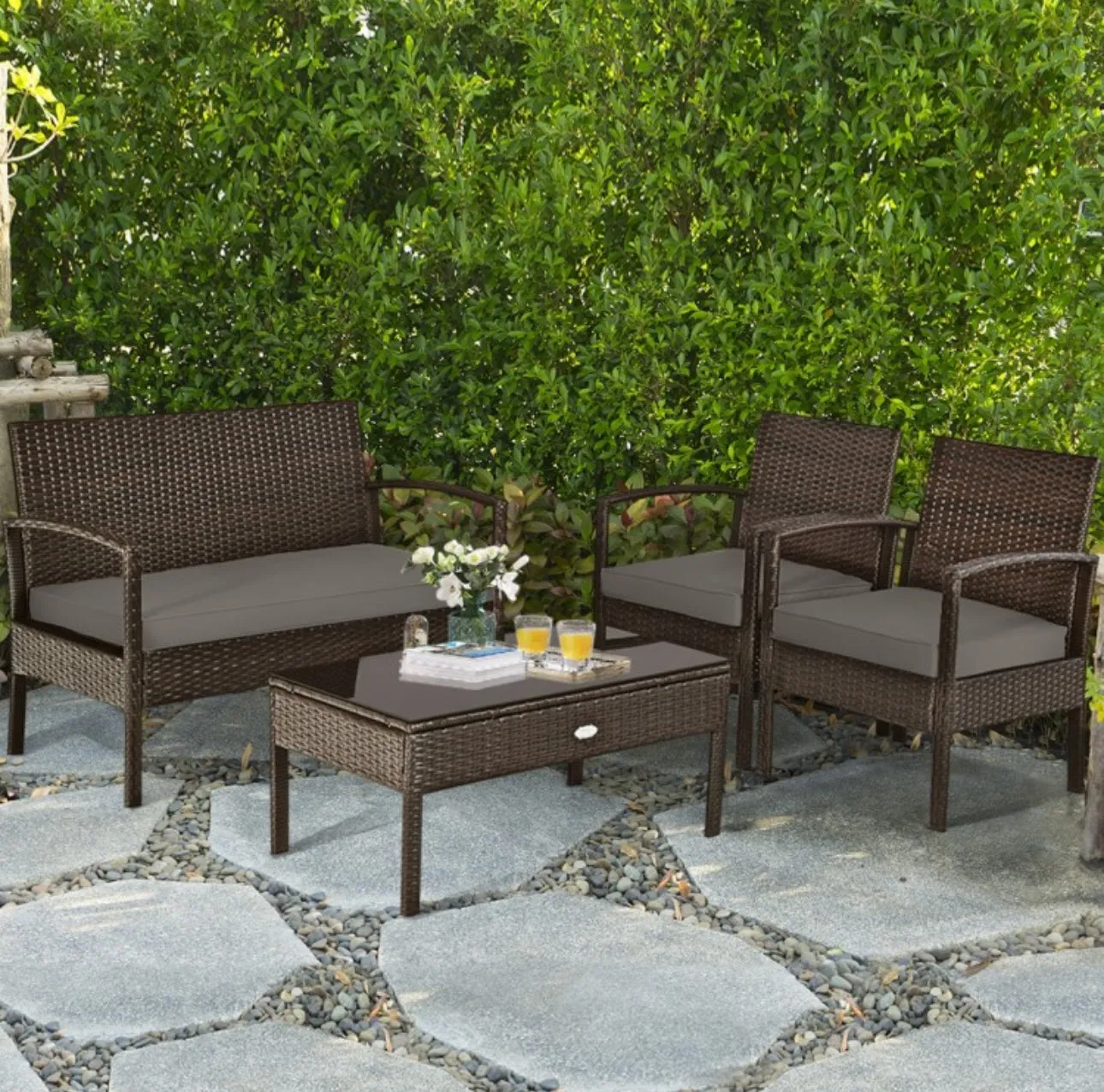 Very Relaxing & Elegant 4 Piece Patio Furniture Set Cushioned With Love Seat | Table