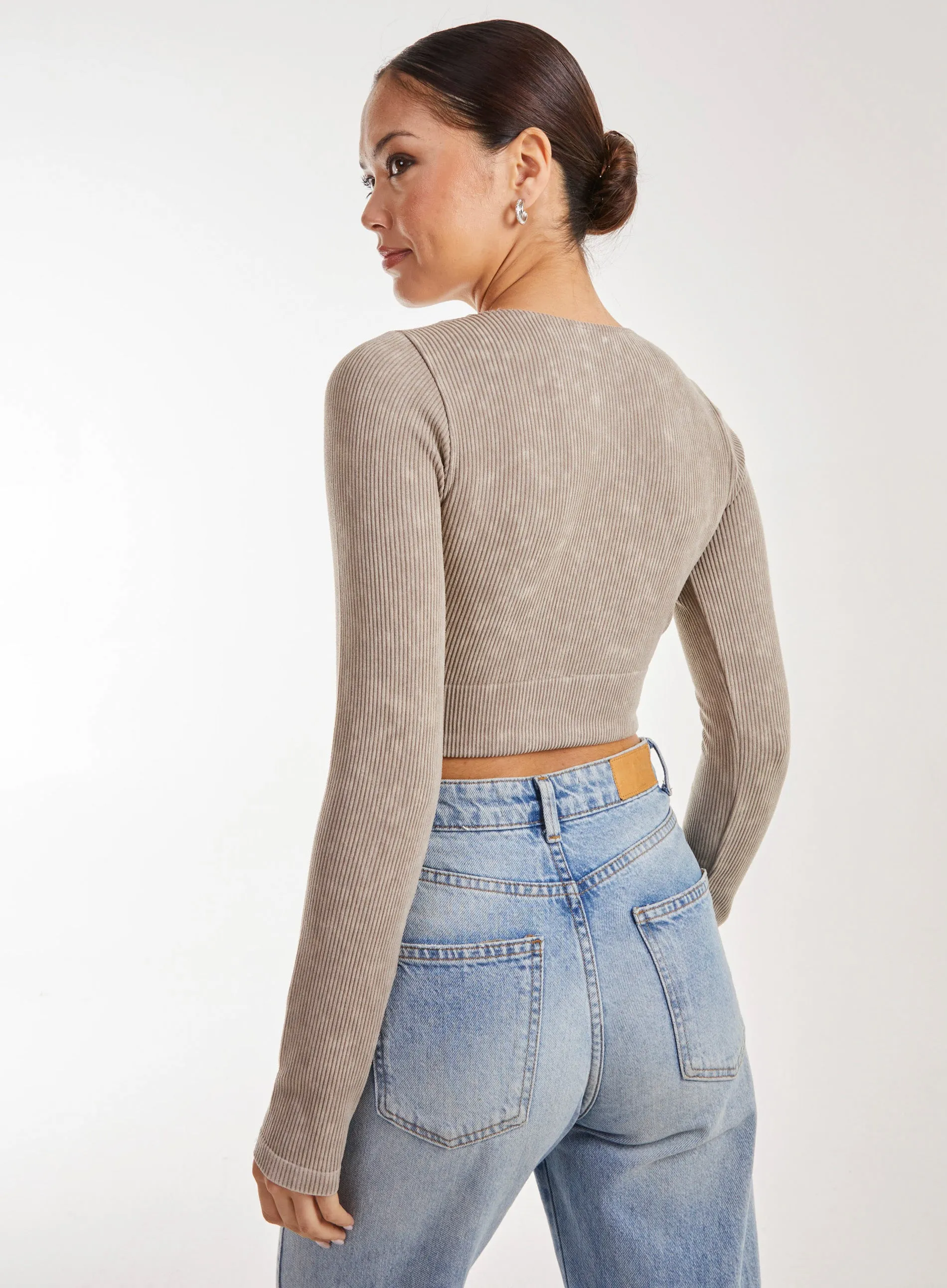 Washed Rib Long Sleeve Top