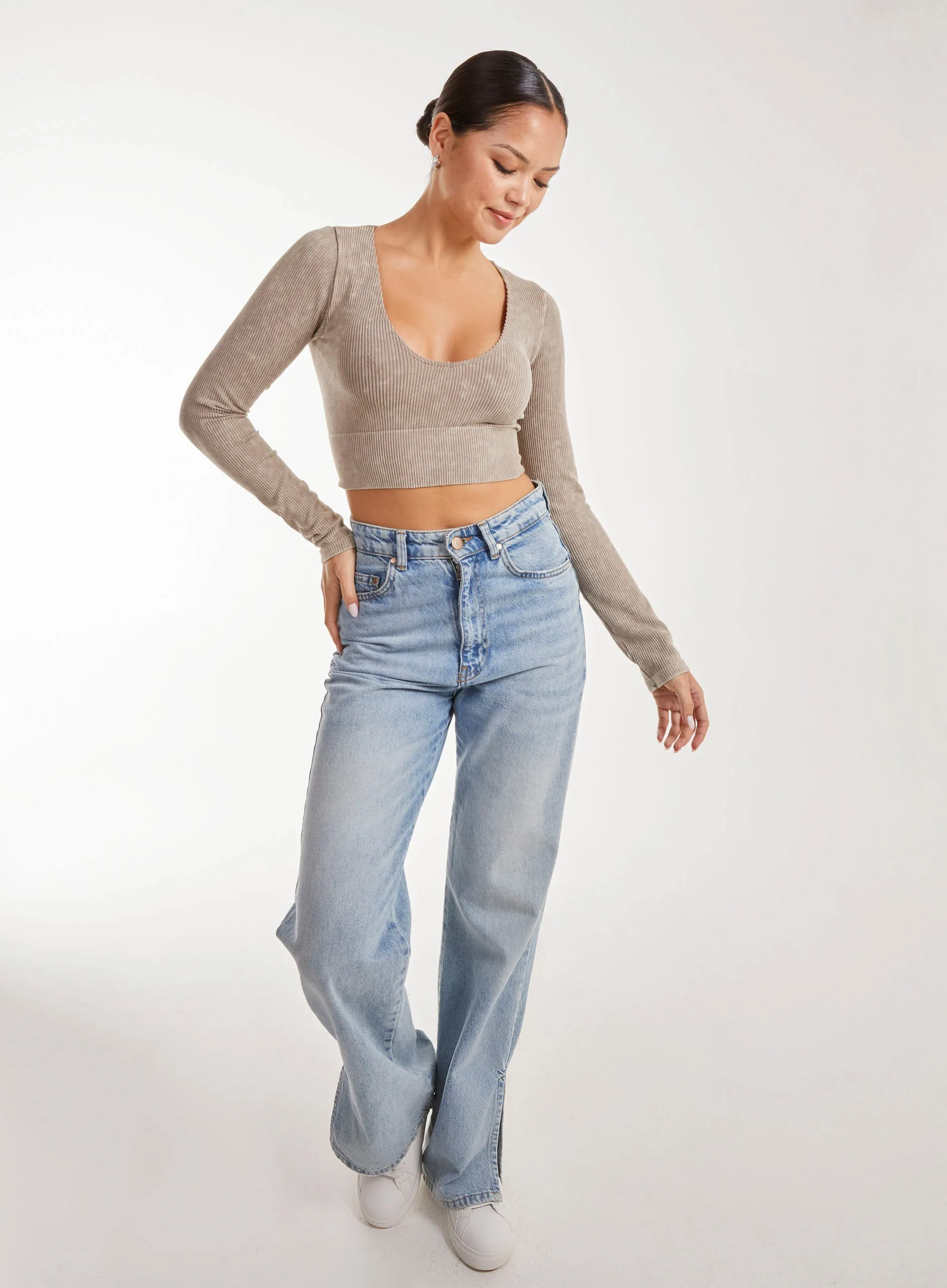Washed Rib Long Sleeve Top