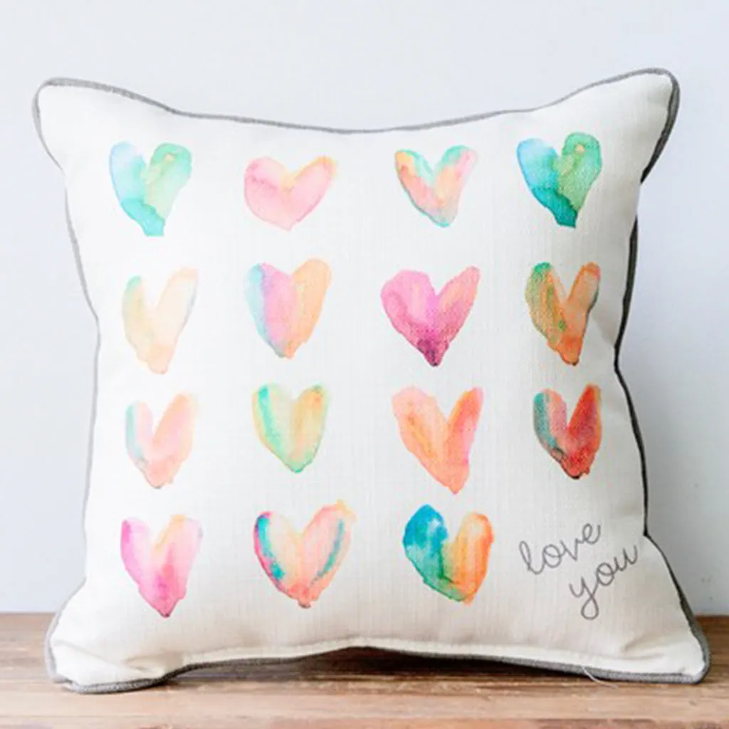 Watercolor Love You Square Pillow