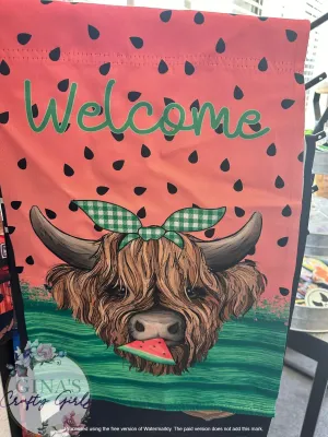 Watermelon Highland Heifer Summer 12 x18 Double Sided Garden Flag