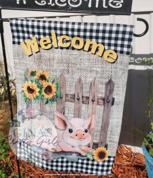 Welcome Pig Farmhouse Farm Sunflowers 12 x18 Double Sided Garden Flag