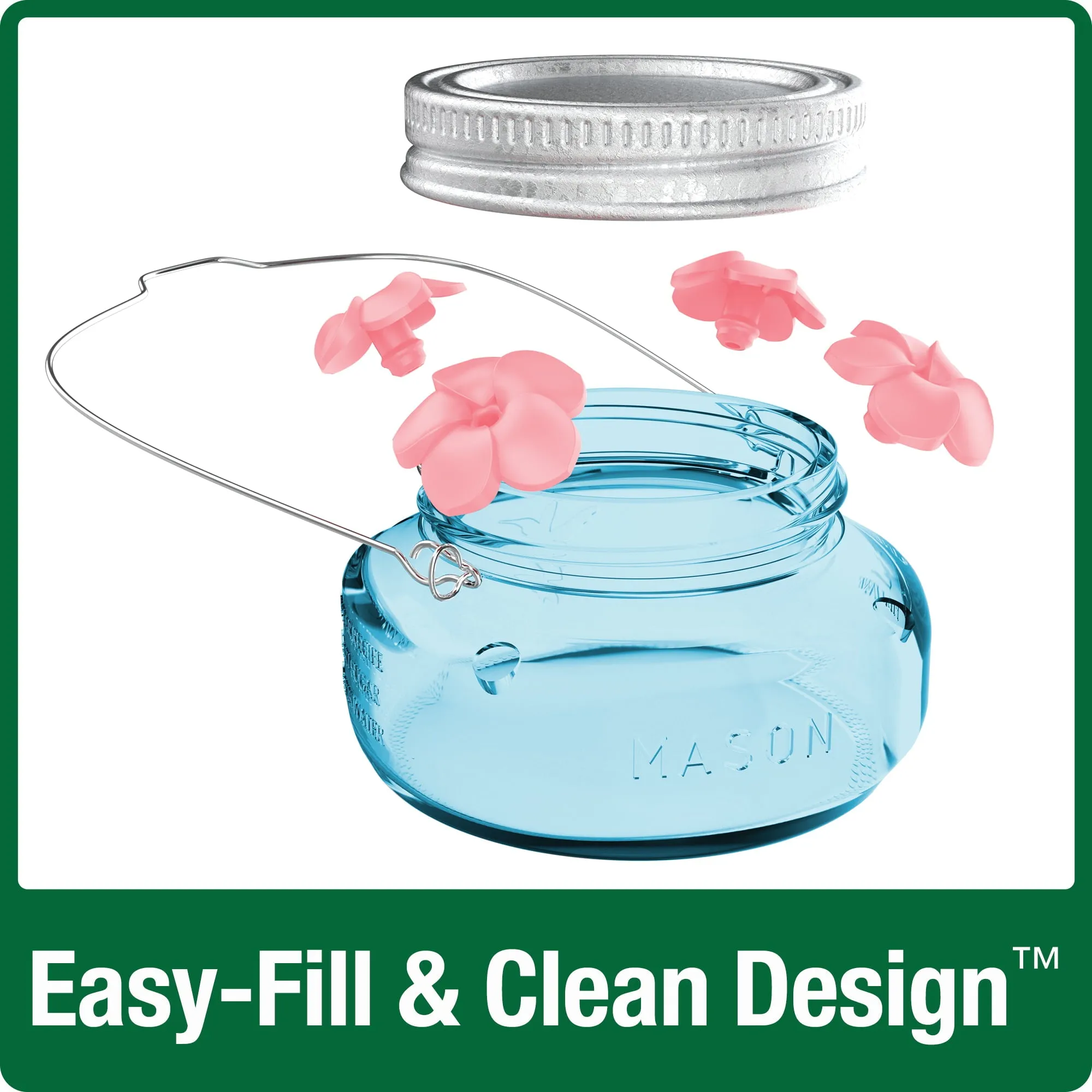 Wild Wings Antique Teal Mason Jar Hummingbird Feeder Durable Glass Dish 6 ounce