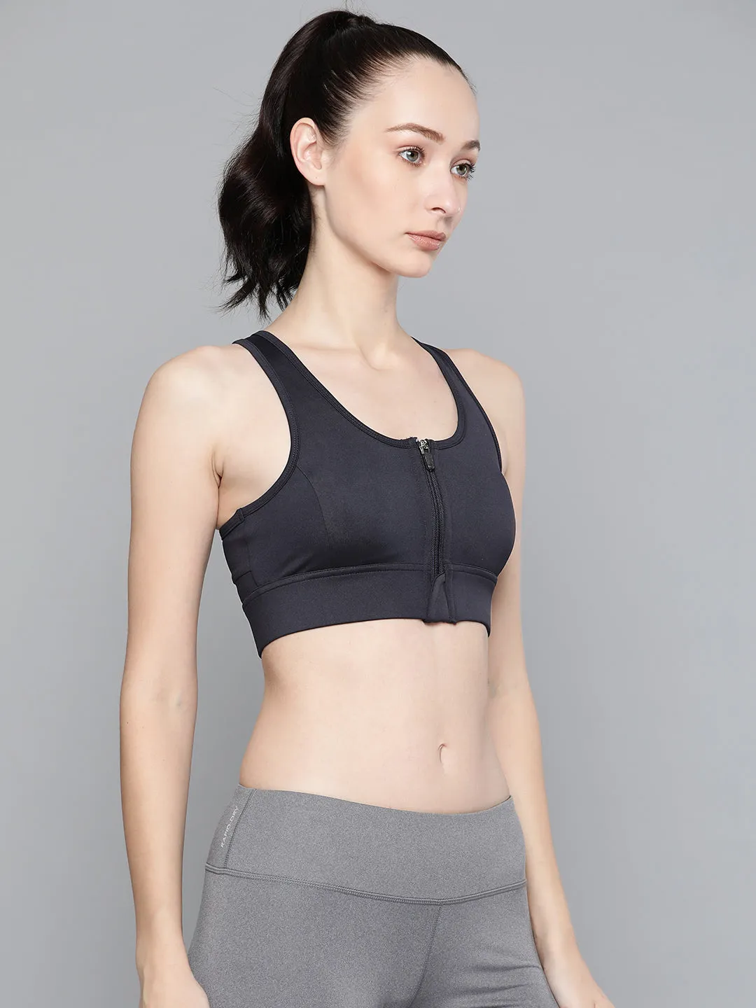 Women's detachable zip-up training Navy Blue sports bra